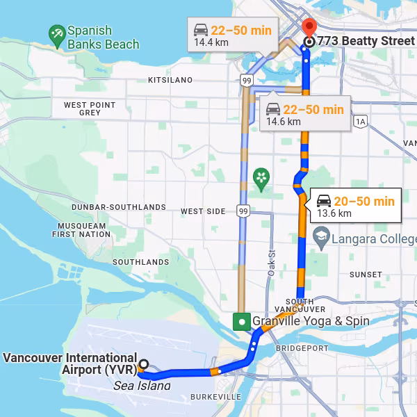 Mapa com a rota do aeroporto até o hotel